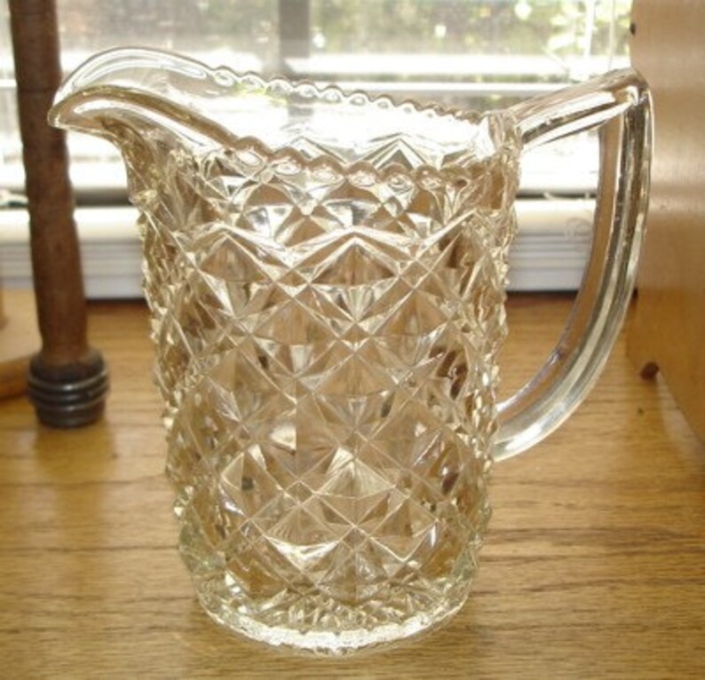 Vintage Imperial Glass Pitcher Ohio Diamond Block Crystal Etsy