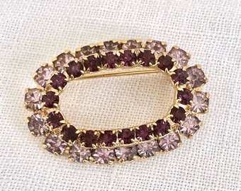 Vintage Pink and Purple Rhinestone Brooch / Pin, Oval Shape