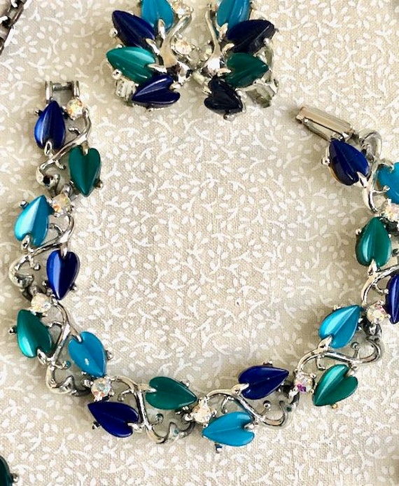 Vintage Aqua Blue Green Necklace Bracelet Earring… - image 2