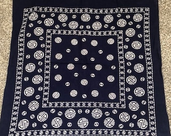 Vintage Bandana Handkerchief, Fast Color, Navy Blue and White,  1960's RN14193
