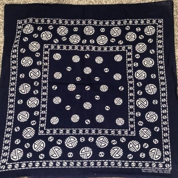 Vintage Bandana Handkerchief, Fast Color, Navy Blue and White,  1960's RN14193