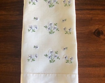 Vintage Yellow Madeira Embroidered Tea Towel Violets Flowers