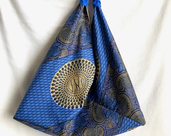 Origami Triangle Tote Bag in a Tribal Print Handmade in USA