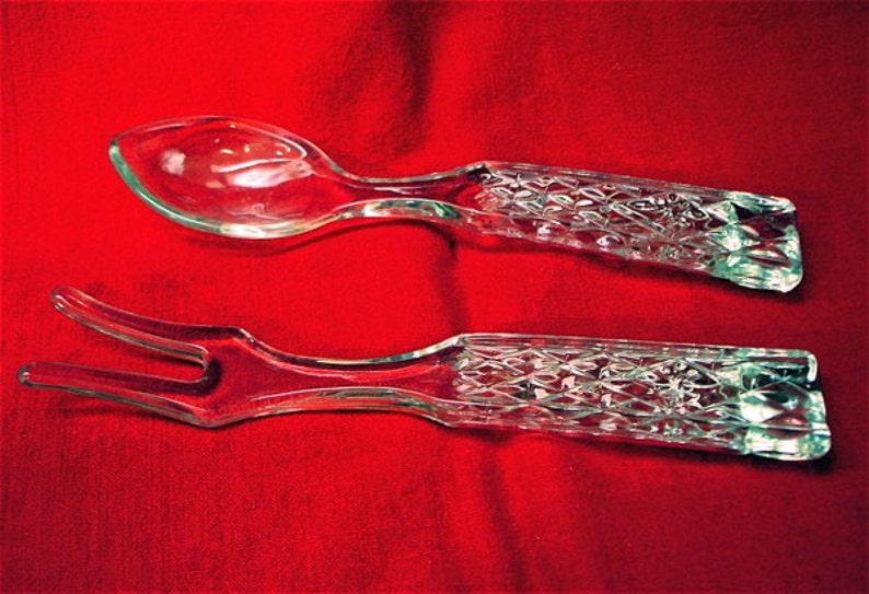 Vintage Pressed Glass Salad Fork and Spoon Etsy