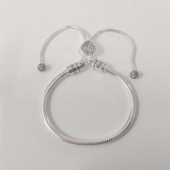Pandora Moments Pave Heart Clasp Snake Chain Slider Bracelet S925