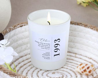 Personalised 30th Birthday Candle Gift:  Scented Candle for Her