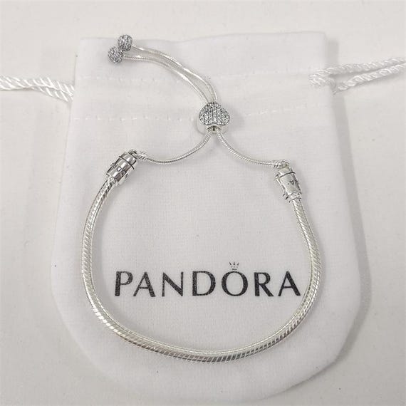 Pandora Moments Pave Heart Clasp Snake Chain Slider Bracelet S925