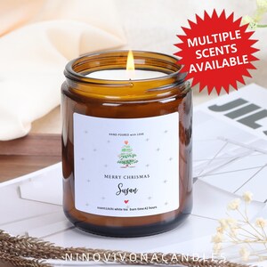 Candela natalizia personalizzata, regalo per collega, amica, ricordo personalizzato per amici, familiari o persone care, regalo di Natale in cera di soia