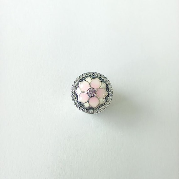 Pandora Charm Magnolia Bloom Pale Cerise Enamel Pink Cz