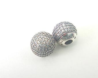 pandora pave open bangle caps clear cz&#39;s  +pouch sterling silver