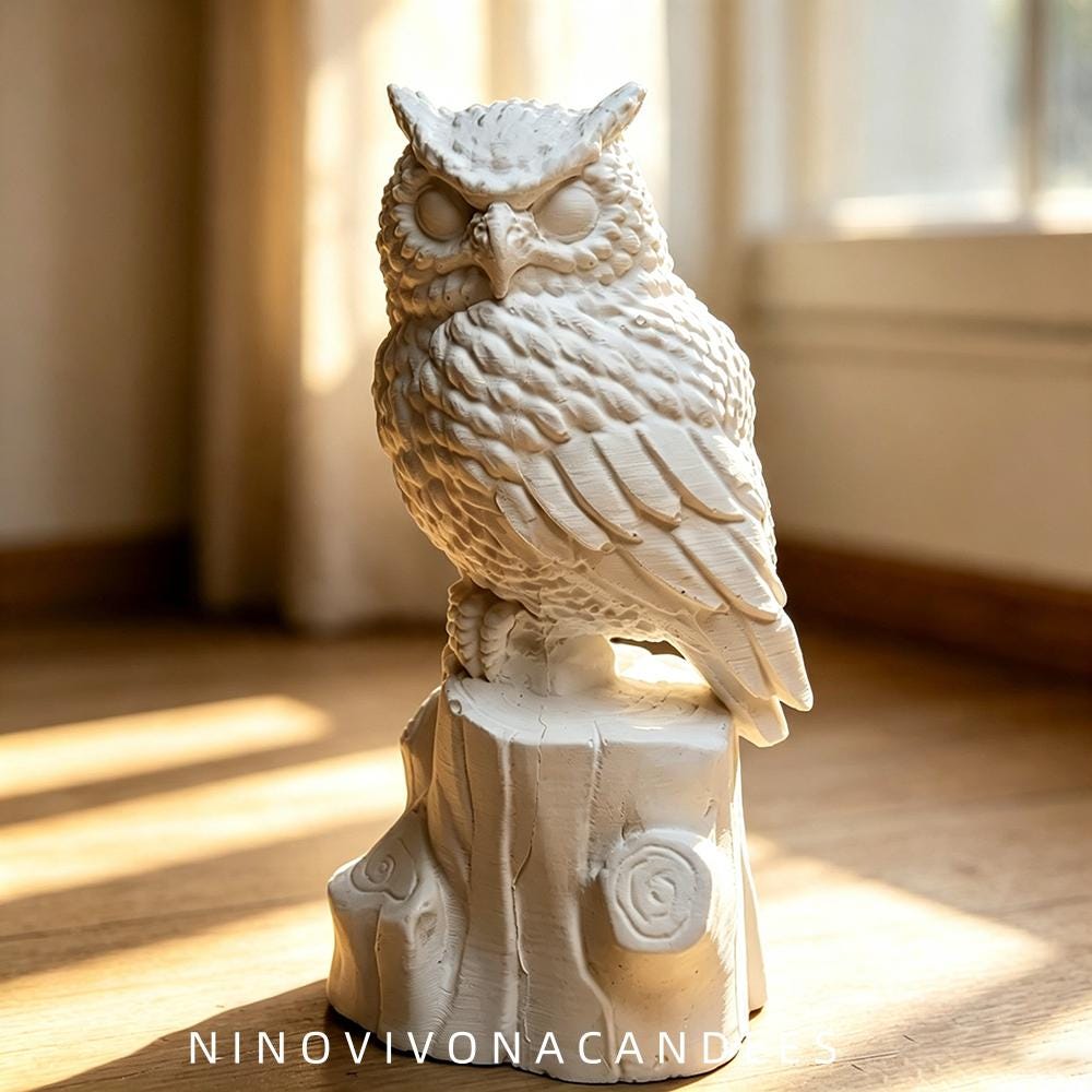 White Gypsum Owl on Tree Stump Sculpture Mini Matte Blank Statue Paintable Desktop Decor Art Gift