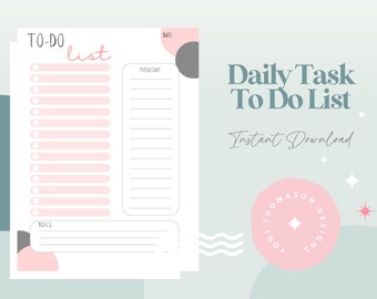 Printable Pink and Gray Daily To Do List, Daily Task List, Minimal Daily Planner