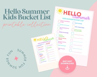 Hello Summer Kids Teens Summer Bucket List Printable