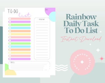 Printable Rainbow Daily To Do List, Daily Task List, Minimal Daily Planner