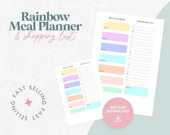 Printable Weekly Dinner Menu Planner with Shopping List, Meal Planner, Food Planner, Rainbow
