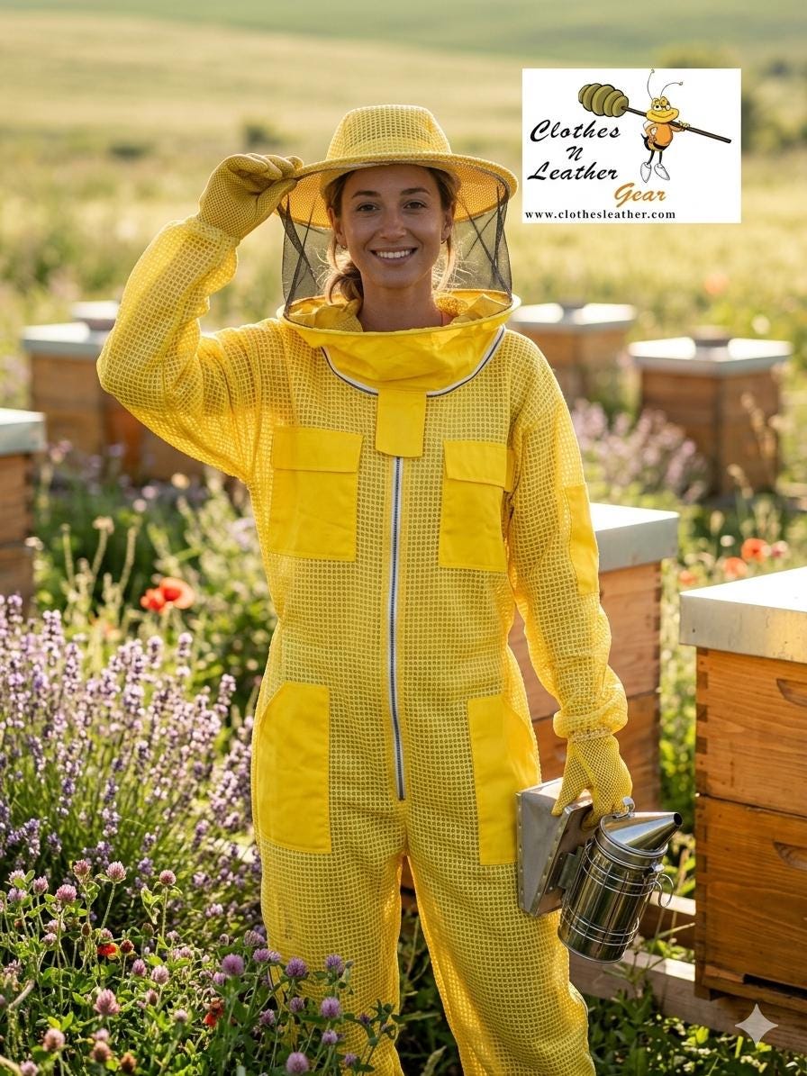 Beekeeping Ventilated Suit Three Layer Mesh Ultra Round Veil in YELLOW Colour (1 X Free Gloves)
