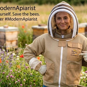 Biodlingsjacka i tre lager med ultraventilerad mesh, kakifärgad staket, slöja (gratis handskar)