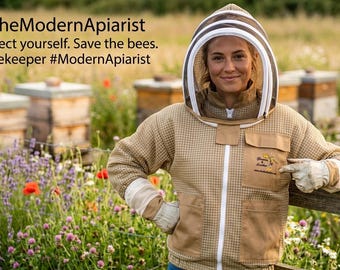 Chaqueta de apicultura de malla de tres capas ultra ventilada con velo de esgrima color caqui (guantes gratis)