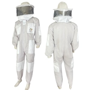 Brutul Bee 3 Layer Beekeeping Ultralight Ventilated Suit With Round Veil White M