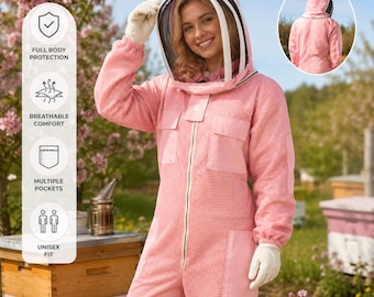 Fato ventilado para apicultura Véu ultra-esgrima de malha de três camadas em rosa (1 x luvas grátis)