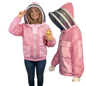 Beekeeping Three Layer Mesh Ultra Ventilated Jacket White/Pink Fencing Veil (Free Gloves)