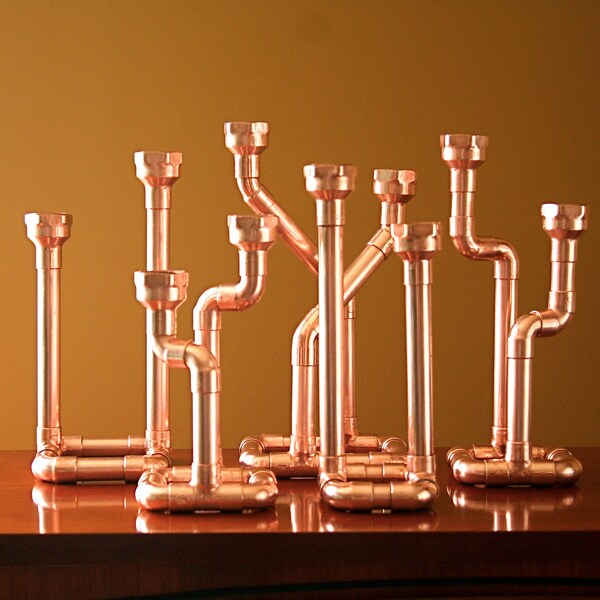 Industrial Decor Copper Pipe Candlestick, Candle Holder, Centerpiece, Candelabra