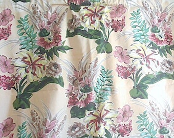 Vintage 40s rayon faille fabric panel #3, 76" x 45" tropical floral Town & Country Fabrics design Pasadena