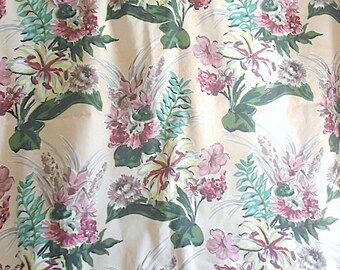 Vintage 40s rayon faille fabric panel #1 floral single or pair, Town & Country Fabrics design Pasadena