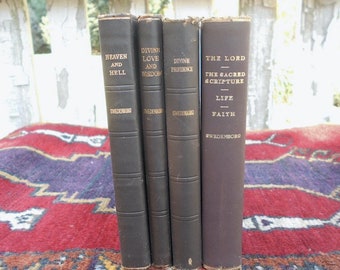 1930s Swedenborg leather bound books set of 4: Heaven and Hell, Divine Love and Wisdom Divine Providence, Doctrine of The New Jerusalem