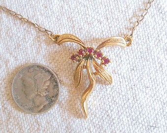 Vintage French 24K gold plated pink sapphire pendant necklace