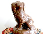Antique American Folk Art dog figure sewer tile sculpture, Ohio pottery, signed dated 1903 39 To Mother 39 , primitive rustic farmhouse