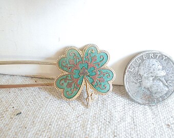 Vintage shamrock enamel pin for kilt shawl guilloche