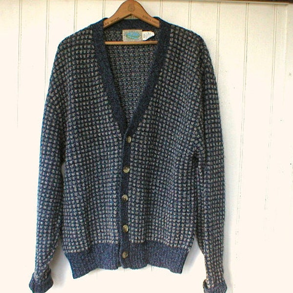 SALE Sweater cardigan heather indigo grey, men large - 1980s vintage - Made in U.S.A.