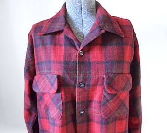 SALE Vintage wool plaid board shirt 70s Sears & Roebuck men Large