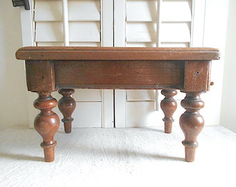 SALE Antique wooden footstool cricket stool lathe turned legs mid 1800s