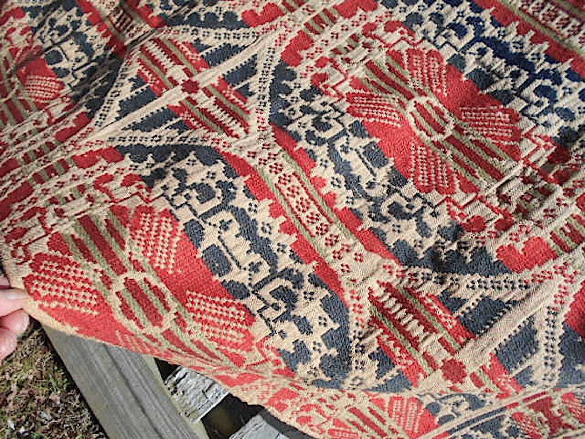 Antique jacquard woven coverlet 1850 American 4 color Etsy