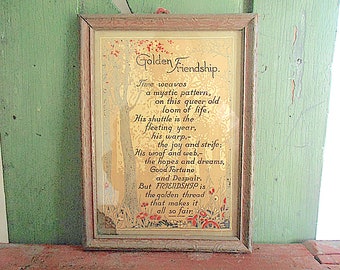 Antique 1920s motto print Golden Friendship Maurine Hathaway poem Buzza style