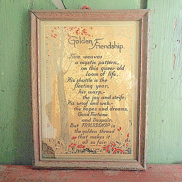 Antique 1920s motto print Golden Friendship Maurine Hathaway poem Buzza style