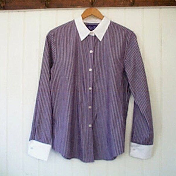 SALE Pinstripe oxford shirt French cuffs - dusty amethyst - women small medium