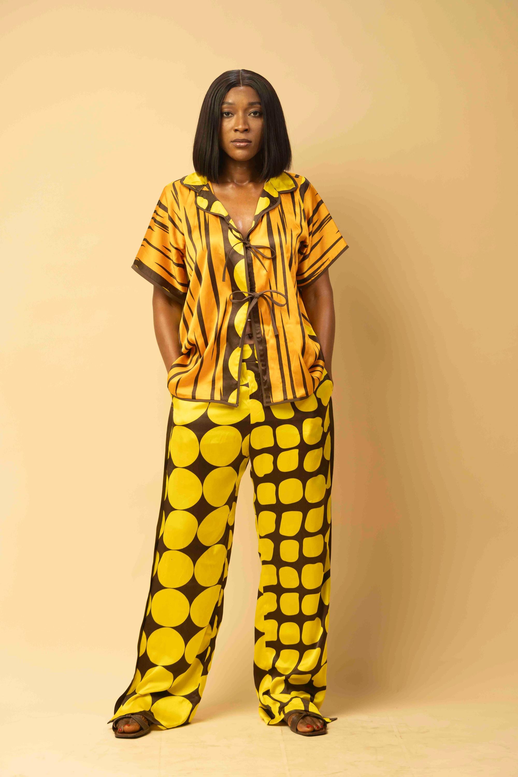 LARAY Two-Piece african print silk lounge set, pyjama style