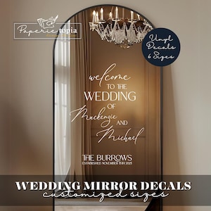 Custom Wedding Mirror Decal: Elegant Vinyl Lettering Welcome Sign