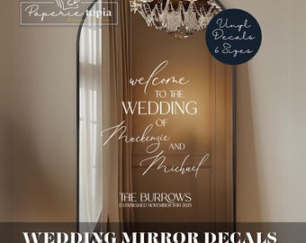 Custom Wedding Mirror Decal: Elegant Vinyl Lettering Welcome Sign