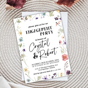 Druckbare Wildblumen Verlobung Einladung Vorlage, Greenery Verlobung einladen, Elegante blumige Einladung Canva Vorlage, Blumen Karte