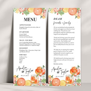 Aperol Spritz Theme Menu & Thank You Card Template, Printable Citrus Menu Card, Spritz Thank You Card, At First Spritz Decor Canva Template