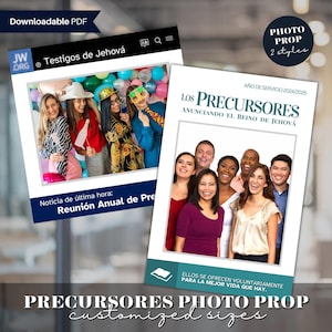 JW Pioneer Photo Prop-bundel afdrukbare pdf, JW Pioneer-fotolijst Spaans, Los Precursores Magazine Photo Prop, Noticia Ultima Photo Prop