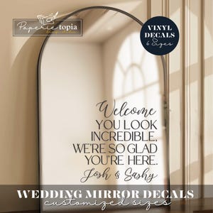 Custom Wedding Mirror Vinyl Decal: Welcome Sign, Elegant Lettering