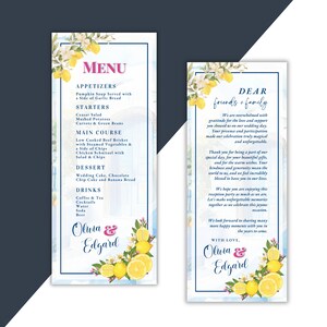 Amalfi CoastTheme Menü & Dankeskartenvorlage, druckbare Citrus Menükarte, Küsten Dankeskarte, Mediterrane Dekoration Canva Vorlage