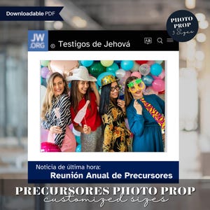 Marco de fotos de pioneros de JW PDF imprimible en español, marco de accesorios para fotos de precursores, marco de accesorios para fotos de fiesta de pioneros con tema de noticias de JW imprimible en español