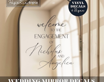 Engagement Party Mirror Vinyl Decal: Customizable Wedding Welcome Sign