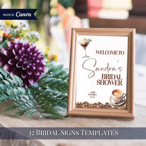 Bridal Shower Party Signs Bundle, Love is Brewing Welcome Poster, Coffee Beans Bridal 12 Signs, Espresso Martini Bridal Sign Canva Template
